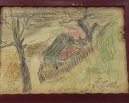 Дом фиолетовый, белый дым из трубы