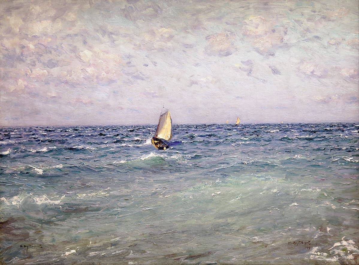 Ветреный день на море. Парусники