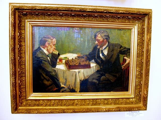 За шахматами. А.М. Третьяков и художник Л. Альбрехт