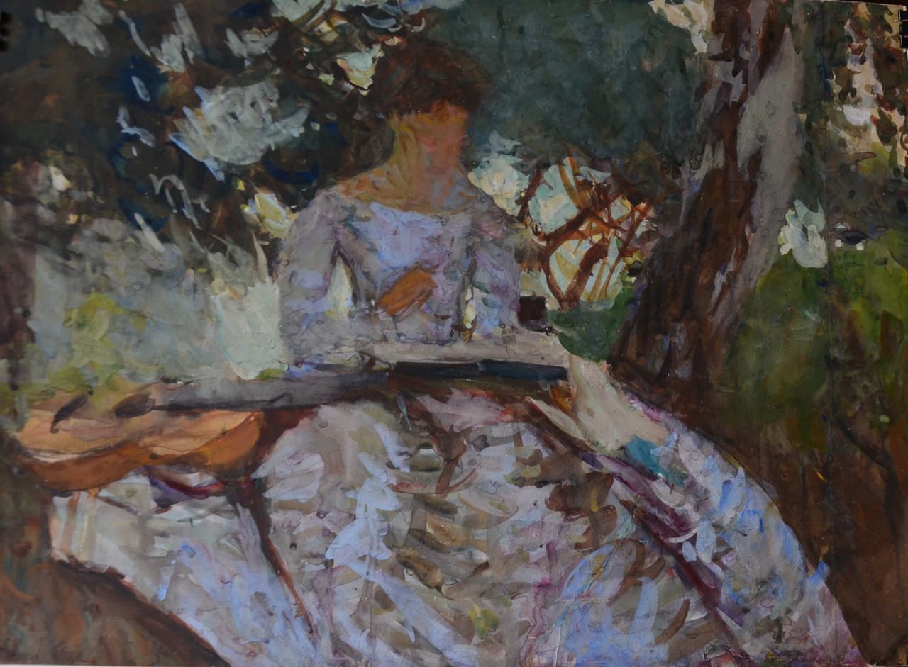 В саду с гитарой и книгой