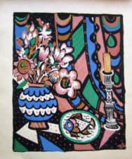 Натюрморт со свечей и цветами