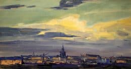 Голубой пейзаж с высоткой