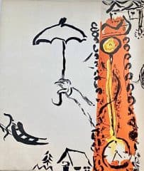 Литография «Зонт и часы»