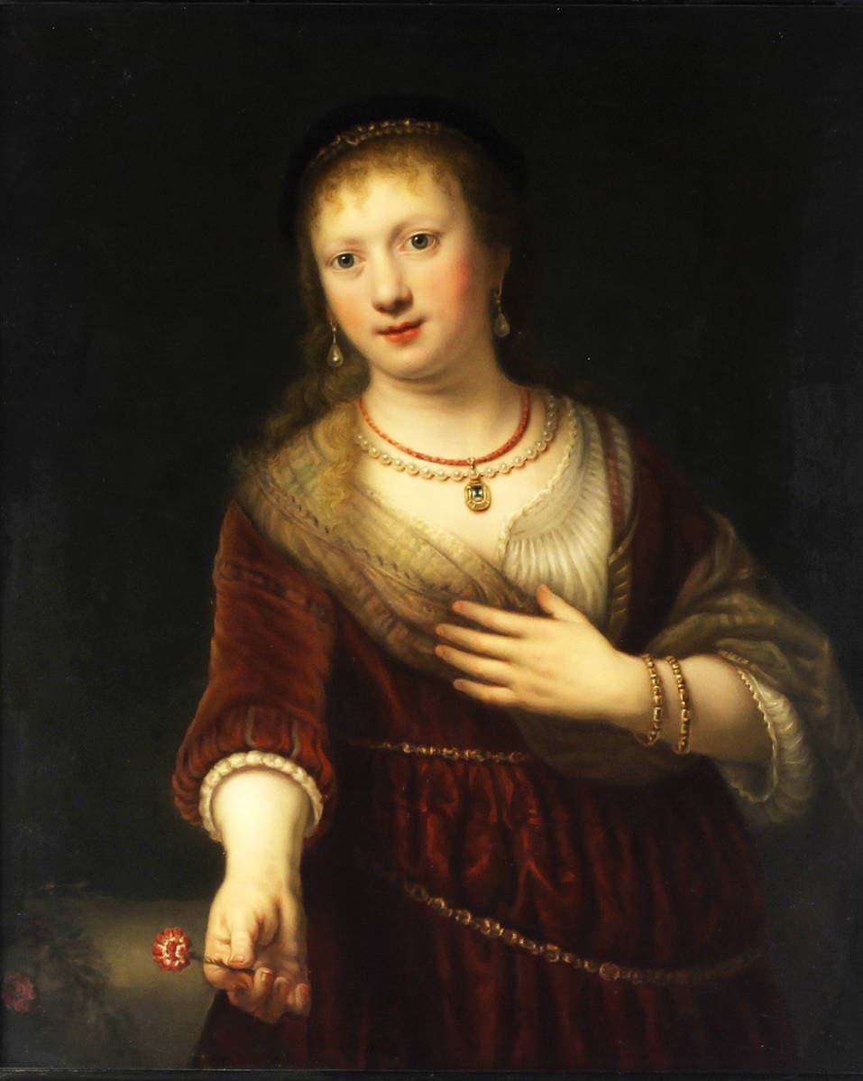 Фарфоровый пласт “Портрет Саскии с цветком”