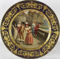 декоративная тарелка "Дамы и кавалеры, занимающиеся ловлей рыбы"