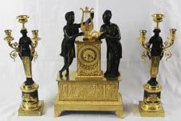 Каминный гарнитур в стиле ампир - часы "Орфей и Эвридика ",канделябры в виде античных нимф