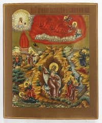 Старинная икона "Огненное восхождение Ильи пророка"