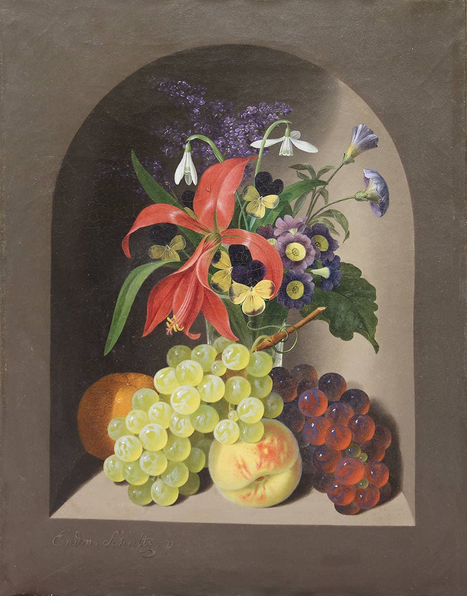 Натюрморт с цветами и фруктами