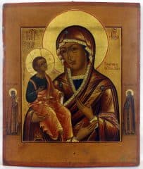 Старинная икона "Божья Матерь "Троеручица"