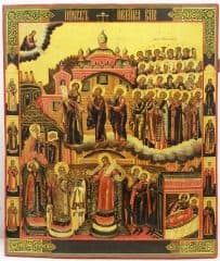 Старинная икона "Покров Пресвятой Богородицы"