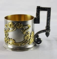 Старинный серебряный подстаканник в стиле модерн