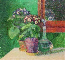 Натюрморт с цветочными горшками и графином