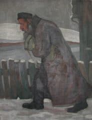 Зима. Идущий мужчина