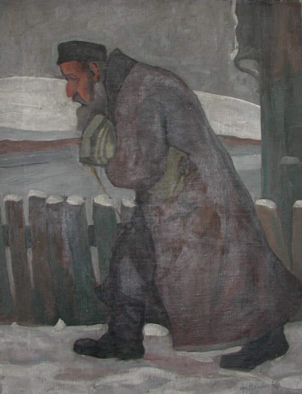 Зима. Идущий мужчина