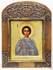 Старинная икона "Великомученик Димитрий Солунский" в серебряном окладе