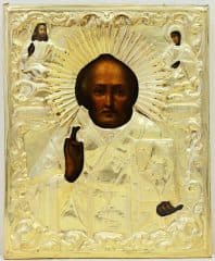 Антикварная икона "Святитель Николай Чудотворец" в окладе