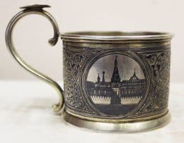 Серебряный подстаканник с чернью с видами Москвы