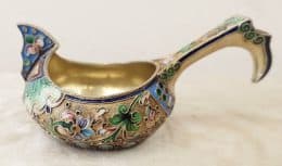 Серебряный ковш с расписной эмалью и зернью