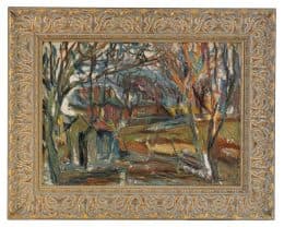 Пейзаж с домами среди деревьев