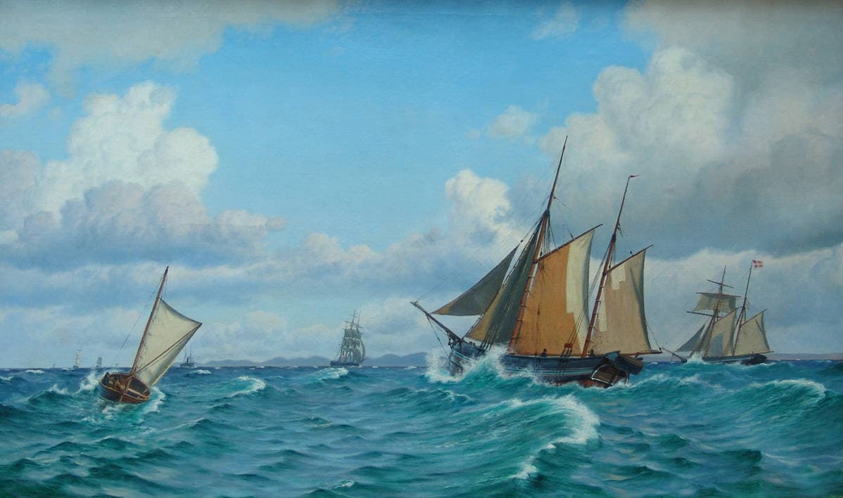 Морской пейзаж с парусниками