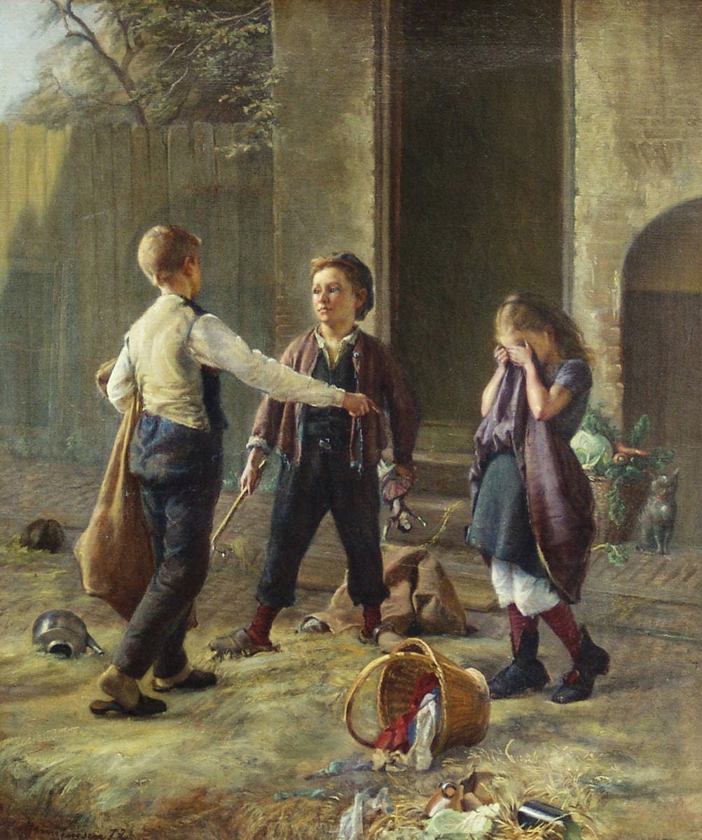 Предостерегающий мальчик.Жанровая сцена с детьми