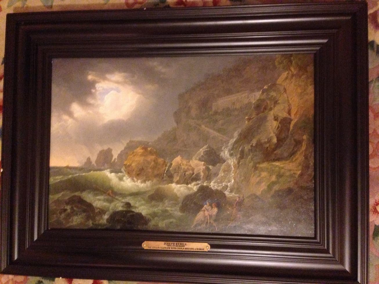 БЕРЕГОВАЯ ЛИНИЯ АМАЛЬФИ С МОНАСТЫРЕМ КАПУЦИНА В БУРЕ И СПАСЕНИЕ ЖЕНЩИНЫ ОТ НЕИСТОВОГО МОРЯ