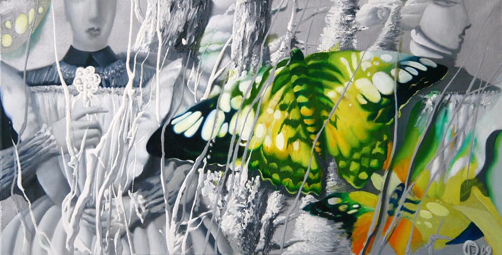 Композиция с зеленой бабочкой