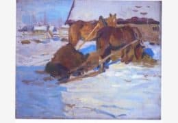 Зимний пейзаж с телегой