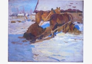 Зимний пейзаж с телегой