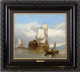 Парусник с лодкой и рыбаками