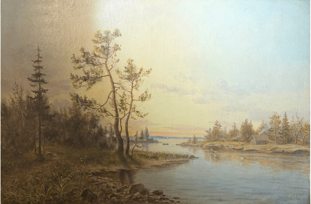 Летний пейзаж с рекой. К вечеру
