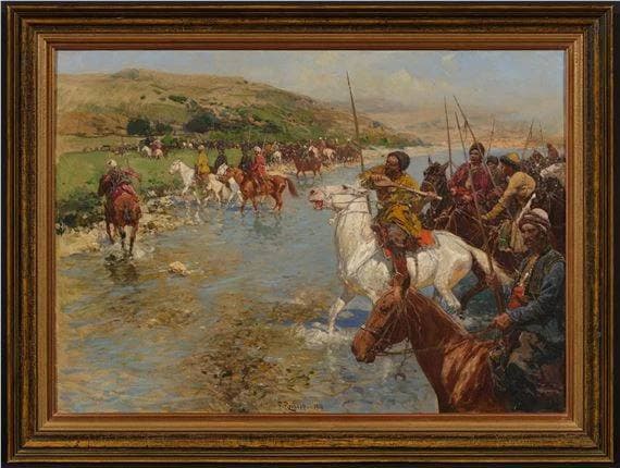 У переправы. Черкесское войско, переезжающее реку