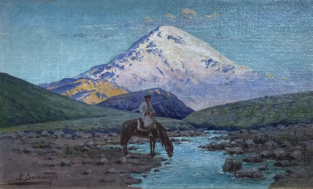 Всадник у горной реки