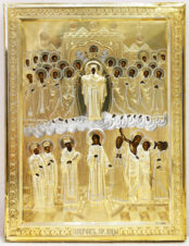 Старинная икона «Покров Богородицы» в окладе