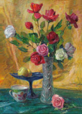 Натюрморт с розами в хрустальной вазе