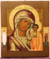 Старинная икона «Казанская Пресвятая Богородица» с предстоящими святым Ангелом Хранителем и мученицей Татьяной