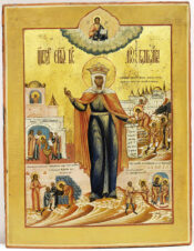 Старинная икона «Святая великомученица Варвара со сценами жития»