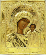 Старинная икона «Богоматерь Казанская» в серебряном окладе