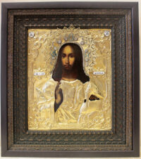 Антикварная икона «Господь Вседержитель» в окладе с эмалью