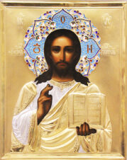 Антикварная икона «Господь Вседержитель» в окладе с перегородчатой эмалью