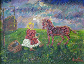 Девочка поит лошадь
