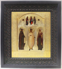 Антикварная икона «Святой Ангел Хранитель, преподобный Сергий Радонежский и святая Елизавета»