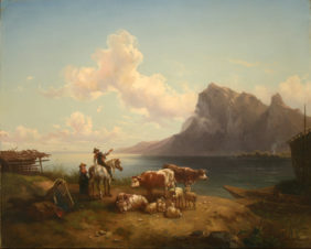 Пастух со стадом на берегу