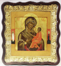 Старинная икона «Богоматерь Тихвинская» с предстоящими