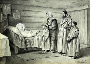 Святой Василий Блаженный благословляет семью Ивана Грозного 2 августа 1557 года