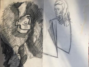 Портрет Лидии Мастерковой и две гипсовые головы