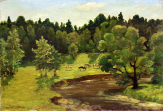Коровы на лугу у реки